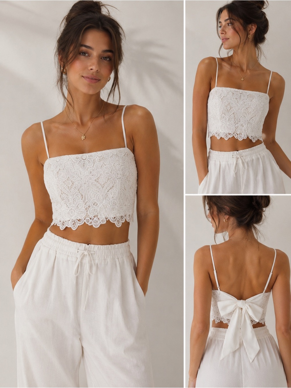 Abercrombie & Fitch White Lace Tie-Strap Cami